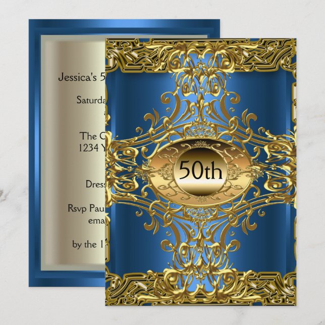 Invitación Mejor fiesta de cumpleaños de oro número 50 (Anverso / Reverso)