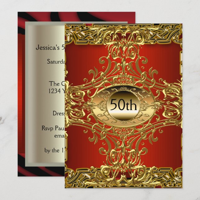 Invitación Mejor fiesta de cumpleaños número 50 de oro y borg (Anverso / Reverso)