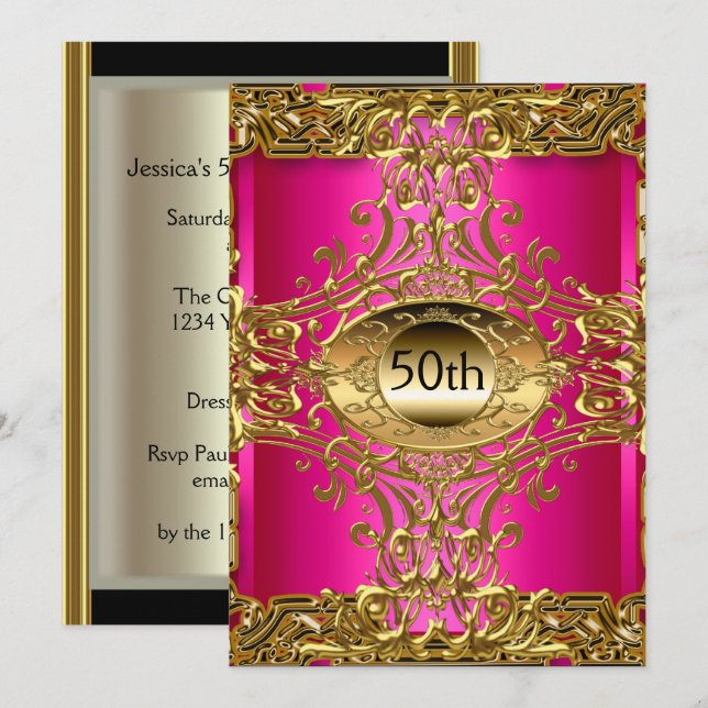 Invitación Mejor fiesta de cumpleaños número 50 dorado rosa c (Anverso / Reverso)