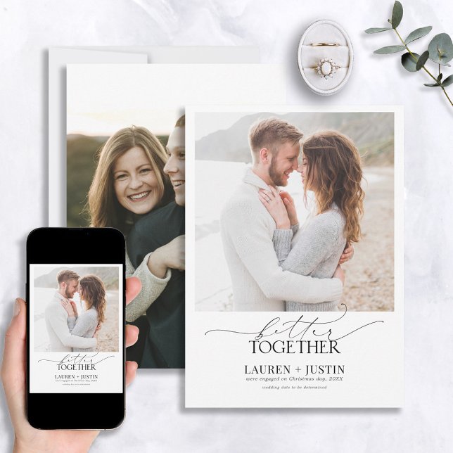 Invitación Mejor Juntos Compromiso de Fotos en Blanco y Negro (Subido por el creador)