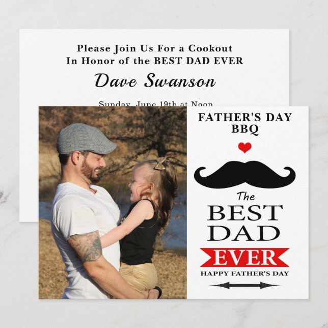 Invitación Mejor Papá Hasta Los Padres Día BBQ Añadir Mustach (Anverso / Reverso)