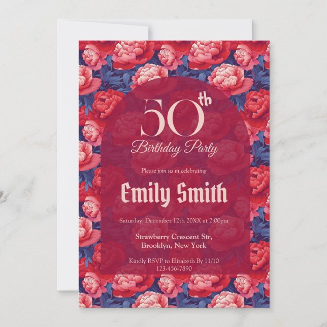 Invitación Mejores Peonías Florales Cumpleaños 70 (Anverso)