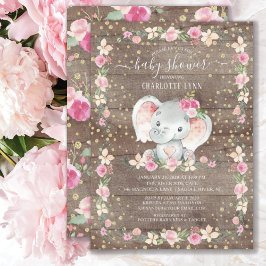 Invitación Melancotón Rústico Bebé Elefante Baby Shower