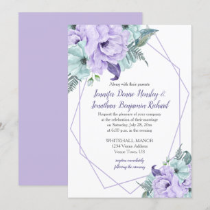 Invitación Melandrina Mint Púrpura Pineos de acuarela geométr