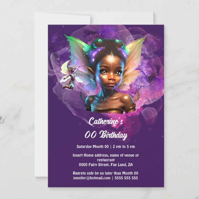 Invitación Melanin chica de hadas princesa chicas mágicos mor (Anverso)