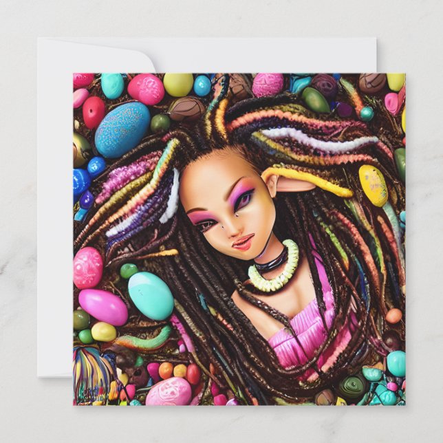 Invitación Melanin Easter Rainbow Spring Sista Chica Cumpleañ (Anverso)
