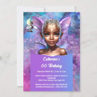 Invitación Melanin pixie hadas de hadas bonito princesa chica