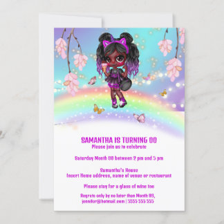 Invitación Melanina arcoíris mágica chica fresco fantasía flo