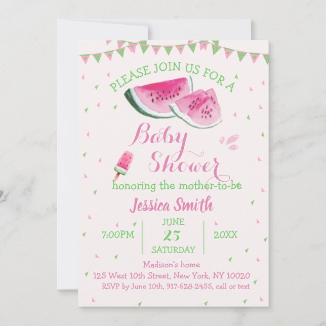 Invitación Melaza verde rosa Baby Shower Cream Melon (Anverso)