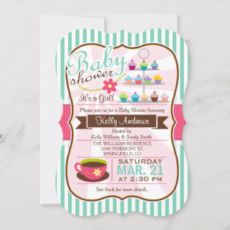 Invitación Melaza verde, té marrón y rosado, Baby Shower de t