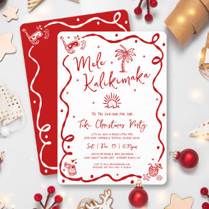 Invitación Mele Kalikimaka Dibujos a Mano Navideños Rojo