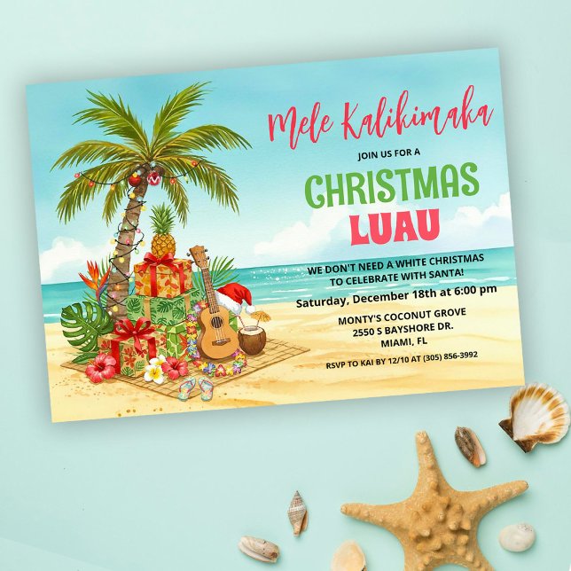 Invitación Mele Kalikimaka Hawaiian Christmas Watercolor (Subido por el creador)
