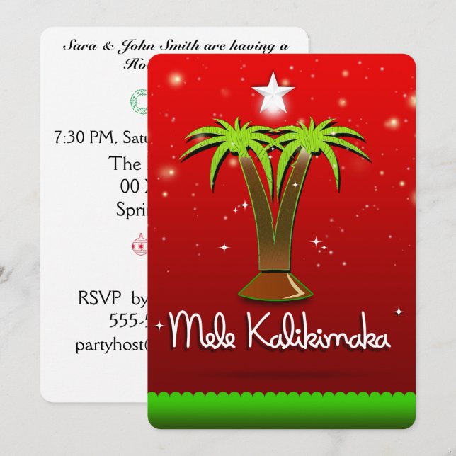 Invitación Mele Kalikimaka Palm Tree para Navidad (Anverso / Reverso)