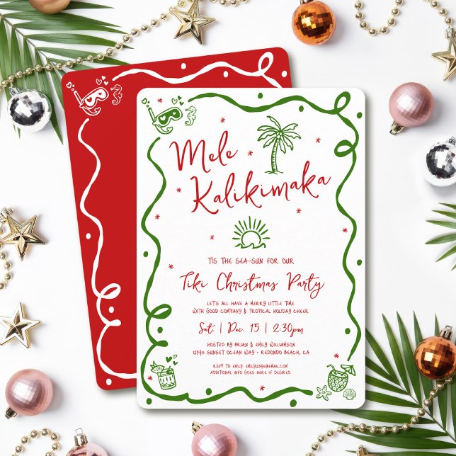 Invitación Mele Kalikimaka Red Green Hand Drawn Fun Christmas (Subido por el creador)