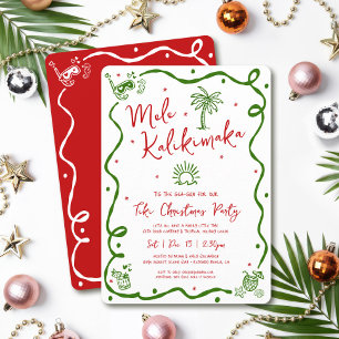 Invitación Mele Kalikimaka Rojo Verde Dibujado a Mano Diverti