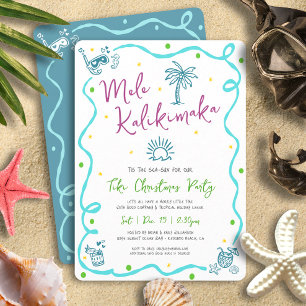 Invitación Mele Kalikimaka Verde Teal Purpura Doodle Navidad
