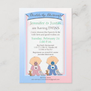 Invitación Mellizos Baby Shower Blue and Pink Blankets (Jen)