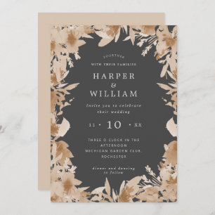 Invitación Melocotón/boho gris beige boda floral