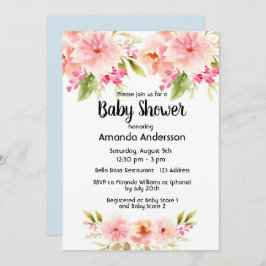 Invitación Melocotón de coral dahlia flores niño azul