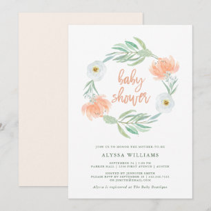 Invitación Melocotón delicado floral y eucalipto el   Baby