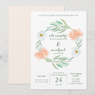 Invitación Melocotón delicado floral y eucalipto el   que se