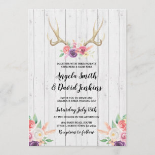 Invitación Melocotón floral de la boda de las astas rústicas