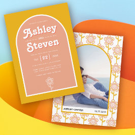 Invitación Melocotón retro y boda inspirado en los años 70