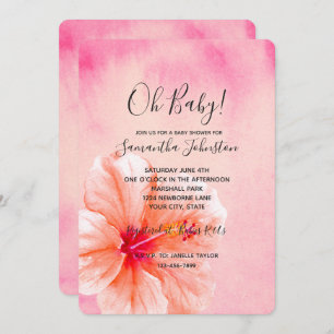 Invitación Melocotón rosa tropical Hibiscus Flower Baby Showe