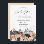 Invitación Melocotón Rubor y Flores Negras Elegante dulce 16<br><div class="desc">Rubor Peach & Black Flowers Elegant Sweet 16 Invitation Ver colección coincidente en la tienda Puede cambiar de color como desee.</div>