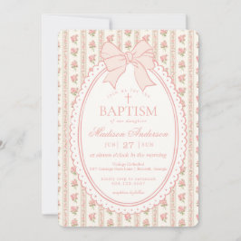 Invitación Melocotón y beige vintage elegante floral bautizo