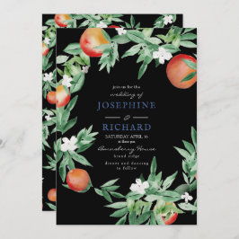 Invitación Melocotones, acuarela, negro de medianoche
