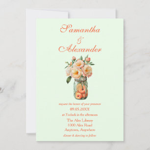 Invitación Melocotones en un Boda floral verde de Mason Jar