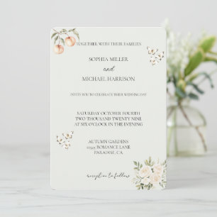Invitación Melocotones Mariposa Floral Blanca Boda romántico