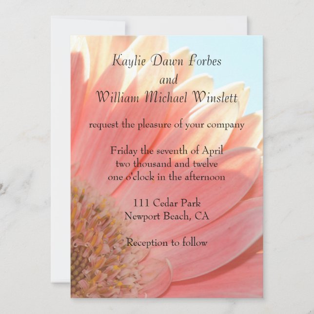 Invitación Melocotones y flores de Crema Gerbera (Anverso)