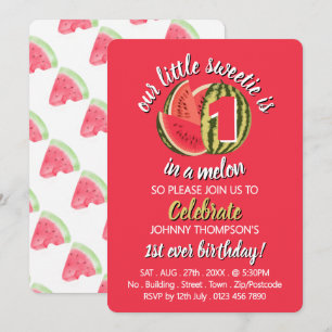 Invitación Melón de agua vibrante, uno en melón, primer cumpl