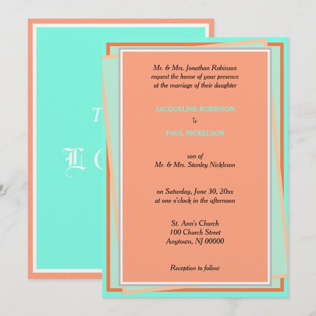 Invitación Melón Geométrico Turquesa (Anverso / Reverso)