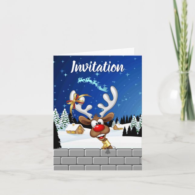 Invitación Meme Divertido de Navidad de Reno Mirando (Anverso)