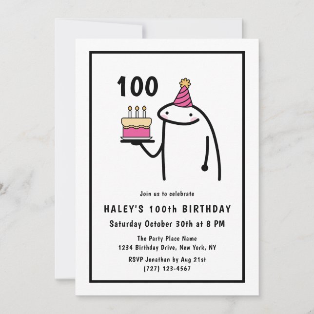 Invitación Meme divertido Simple Black & White 100 cumpleaños (Anverso)