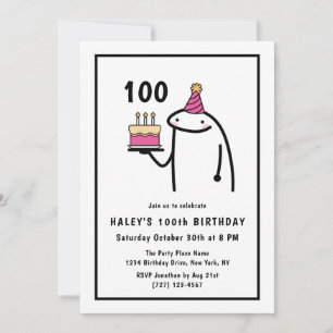 Invitación Meme divertido Simple Black & White 100 cumpleaños