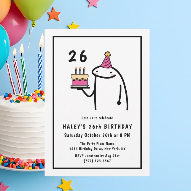 Invitación Meme Divertido Simple Cumpleaños 26 Negro y Blanco (Subido por el creador)