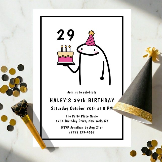 Invitación Meme Divertido Simple Cumpleaños 29 Blanco y Negro (Subido por el creador)