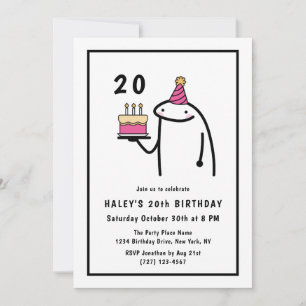Invitación Meme divertido Simple Negro y Blanco 20 cumpleaños