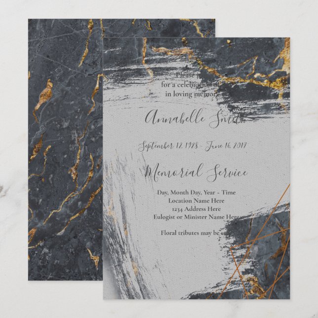 Invitación Memoria de amor geométrica Purpurina de mármol (Anverso / Reverso)