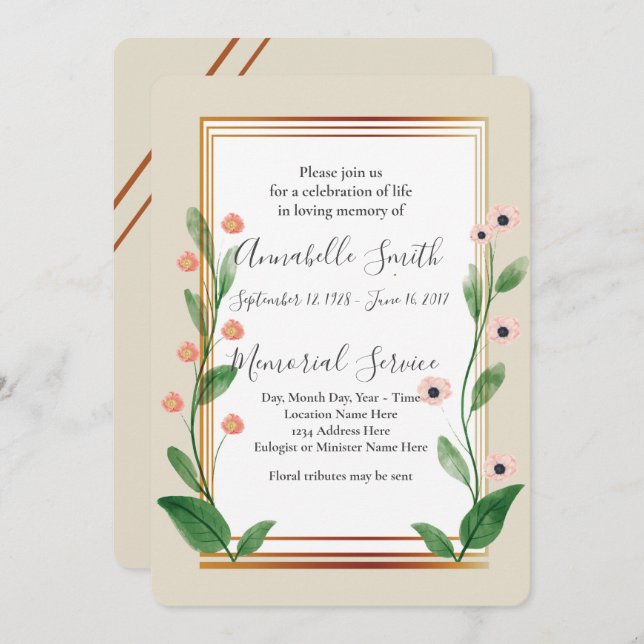 Invitación Memoria de amor SOFISTICADA MODERNA (Anverso / Reverso)