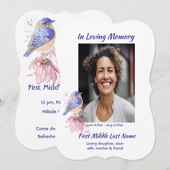 Invitación Memorial, celebración de la vida, Service Bluebird (Anverso / Reverso)