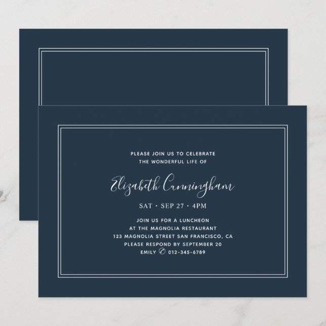 Invitación Memorial Classic Moda simple marco elegante (Anverso / Reverso)