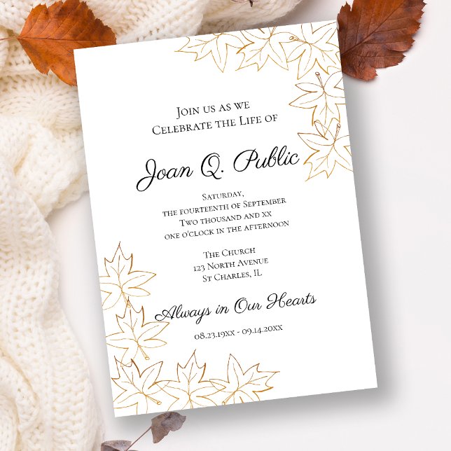 Invitación Memorial conmemorativo de las hojas de arce otoñal (Subido por el creador)