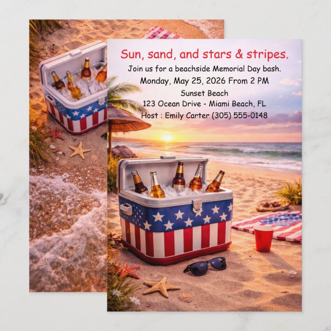 Invitación Memorial Day Beach Party Invitation Poolside  (Anverso / Reverso)
