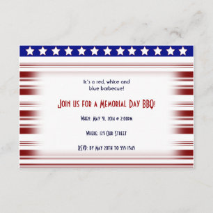 Invitación Memorial Day blanco y azul rojo de Candystripe