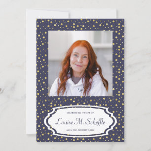 Invitación Memorial de Blue with Gold Dots